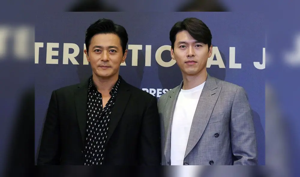 Hyun Bin y Jang Dong Gun en conferencia de prensa de película Rampant (2018).