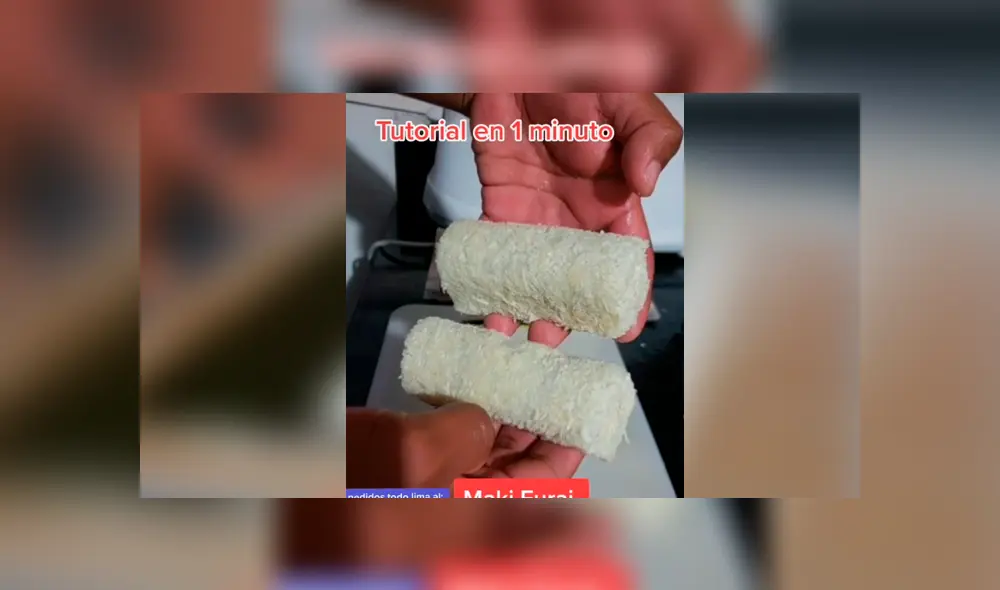 Desliza las imágenes para ver la sencilla preparación de estos makis furai. Fotocaptura: Reyan Romero/TikTok