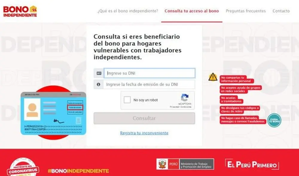 Bono independiente: Conoce AQUÍ el link para confirmar si recibirás el segundo subsidio Bono independiente: Conoce AQUÍ el link para confirmar si recibirás el segundo subsidio