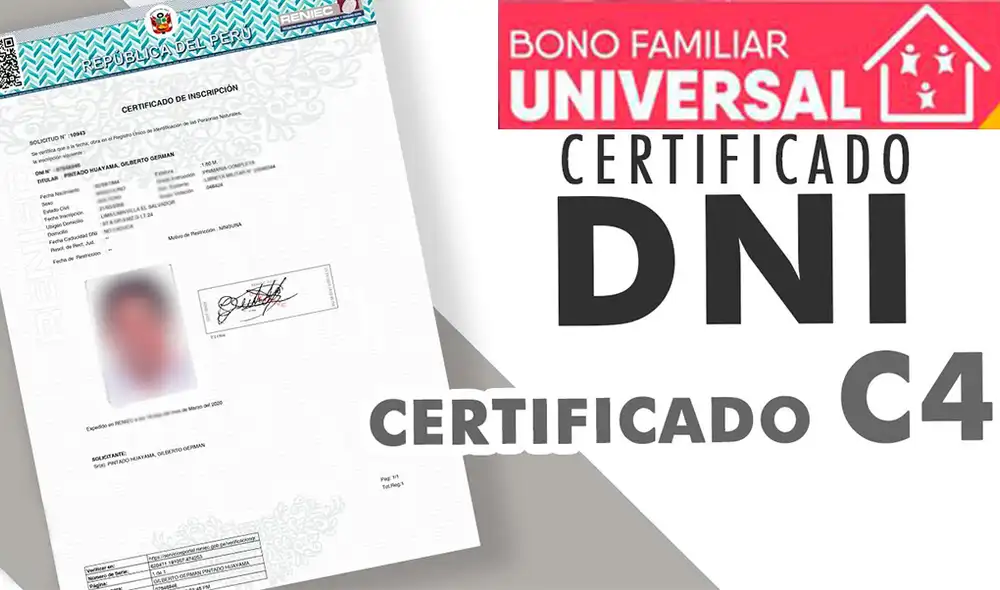 Conoce cómo tramitar el certificado C4 del Reniec para solicitar el pago del Bono Familiar Universal.