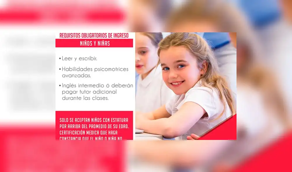 Indignación en Facebook por colegio que pide requisitos discriminatorios