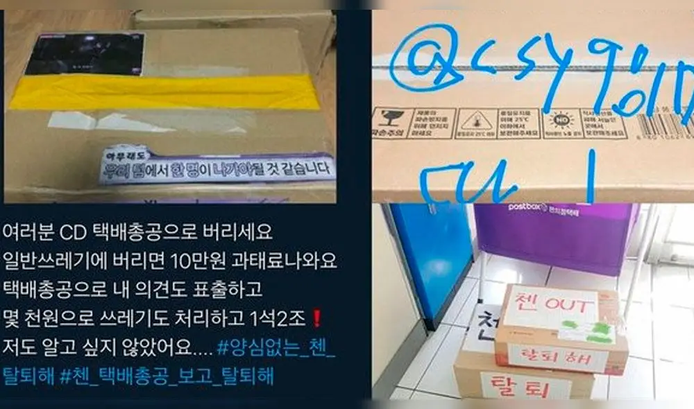 Los paquetes fueron mandados al edificio de SM Entertainment, para pedir que el miembro sea retirado del grupo.