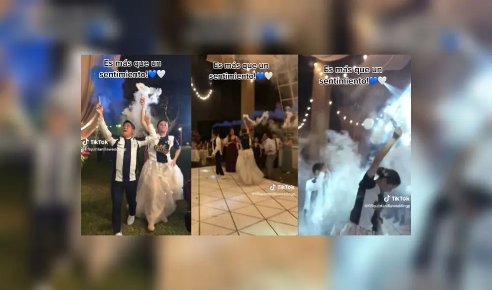 Pareja de recién casados celebra su boda alentando a Alianza Lima con bengalas: "qué elegancia"