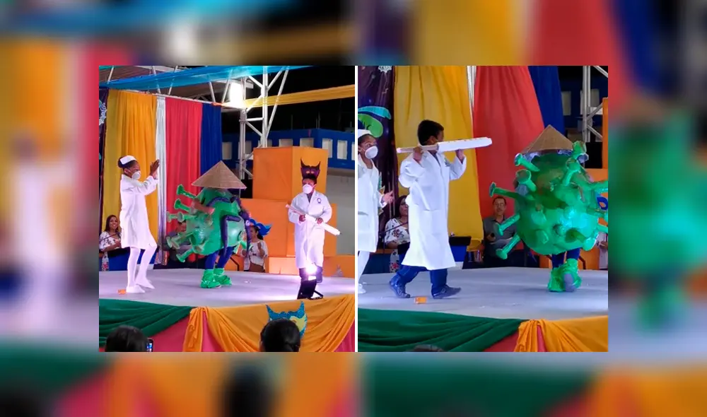 Vía Facebook. Un niño se disfrazó del 'coronavirus' en una actuación para crear conciencia sobre el virus.