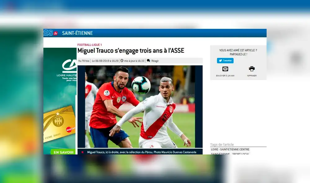 Así informaron los medios franceses sobre la incorporación de Miguel Trauco en el Saint Étienne.