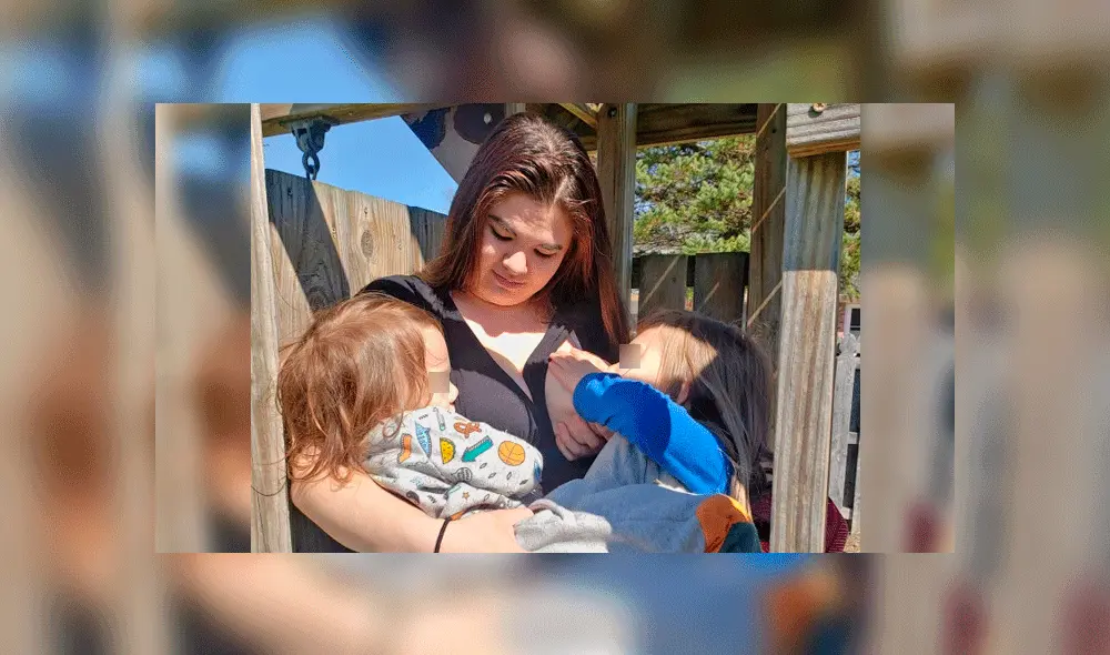 La mujer continúa amamantando a sus hijos de cinco y dos años. Fuente: HotSpot Media.