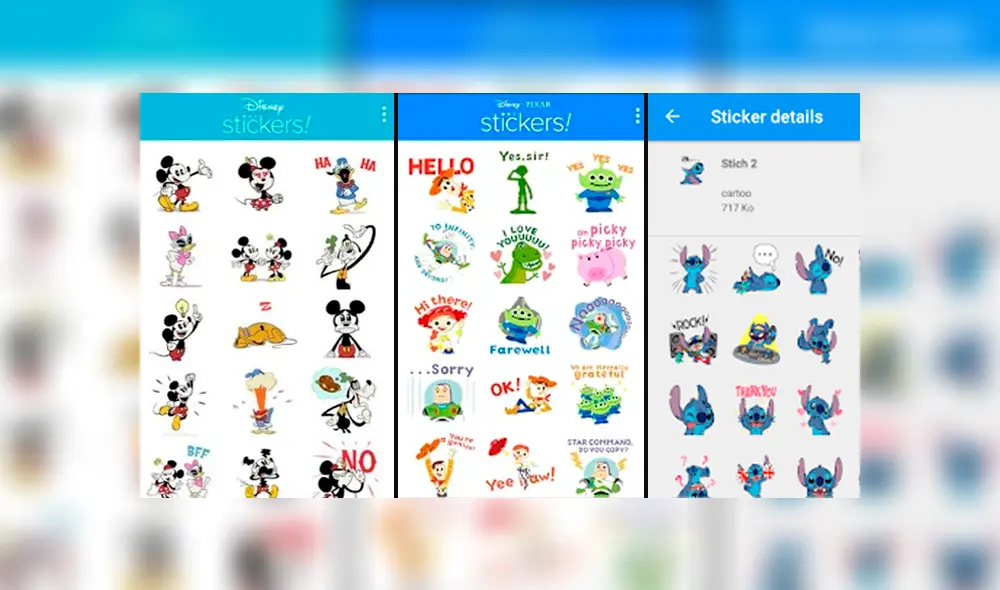 Los stickers de Disney y Pixar son de paga, mientras que los de Stich son completamente gratis. Los stickers de Disney y Pixar son de paga, mientras que los de Stich son completamente gratis.