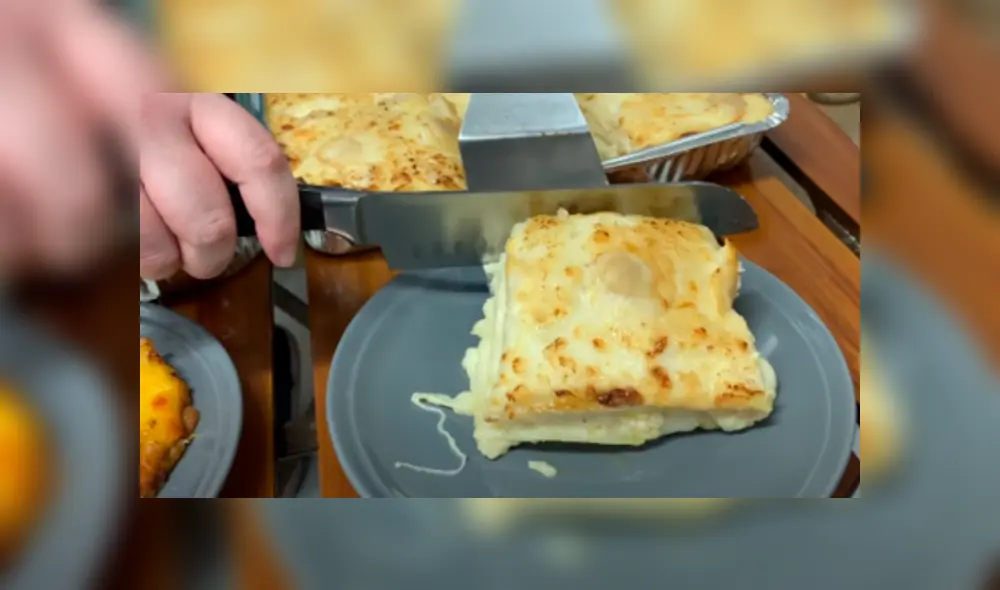 Desliza las imágenes para ver cómo luce esta contundente lasaña que tiene un costo de 220 soles. Fotocaptura: Adriana Bolo Arce/YouTube Desliza las imágenes para ver cómo luce esta contundente lasaña que tiene un costo de 220 soles. Fotocaptura: Adriana Bolo Arce/YouTube