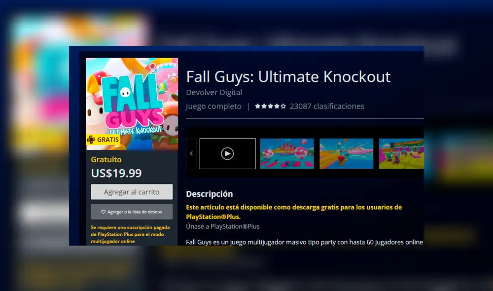 El juego es gratuito para los suscriptores de PS Plus (que se suscriban hasta antes del 31 de agosto). Imagen: PlayStation Store.