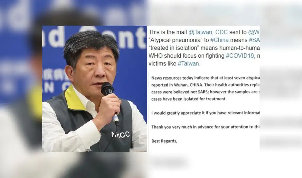 Taiwán difundió el correo enviado a la OMS para advertir del coronavirus. Ministro de Salud asegura que no actuaron a tiempo. Taiwán difundió el correo enviado a la OMS para advertir del coronavirus. Ministro de Salud asegura que no actuaron a tiempo.