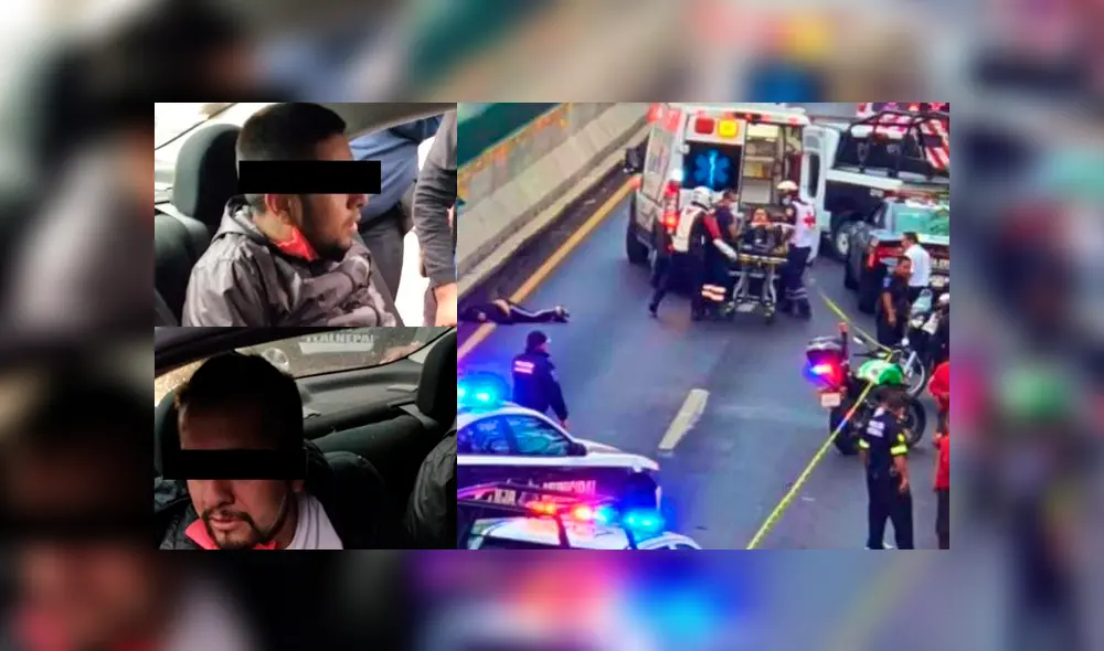Los delincuentes detenidos y policía herido trasladado al hospital tras balacera en el Periférico Norte. Fotos: Jorge Becerril