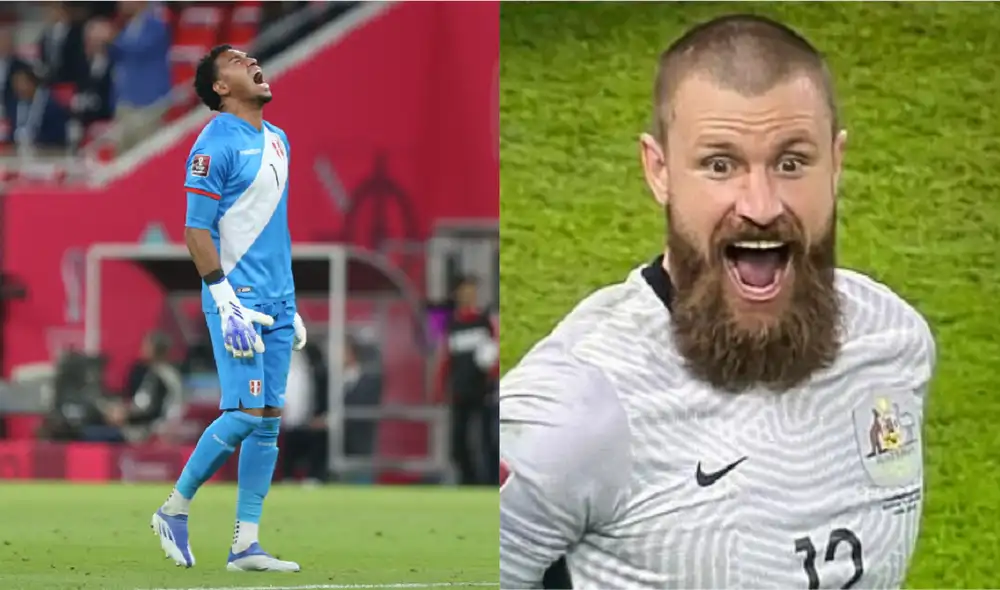 Pedro Gallese y Andrew Redmayne fueron los porteros durante los penales del Perú vs. Australia. Foto: Composición AFP/captura Movistar Deportes