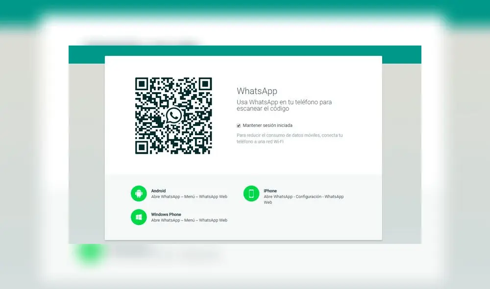 Código QR de la versión web de WhatsApp.