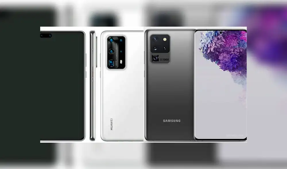 Diseño de Huawei P40 Pro+ y del Samsung Galaxy S20 Ultra. Diseño de Huawei P40 Pro+ y del Samsung Galaxy S20 Ultra.