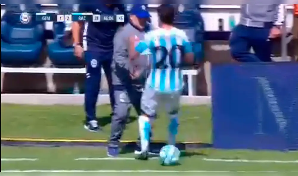 Diego Maradona le hizo una 'huacha' a jugador de Racing Club en su estreno como DT de Gimnasia. Foto: Captura de video.