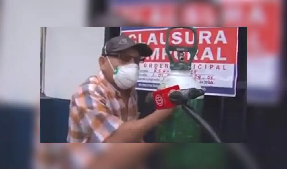 Hombre asegura que lloró tras conocer que cerraron local, ya que necesitaba el oxígenos para tres de sus familiares. (Foto: Captura de video / América Noticias) Hombre asegura que lloró tras conocer que cerraron local, ya que necesitaba el oxígenos para tres de sus familiares. (Foto: Captura de video / América Noticias)