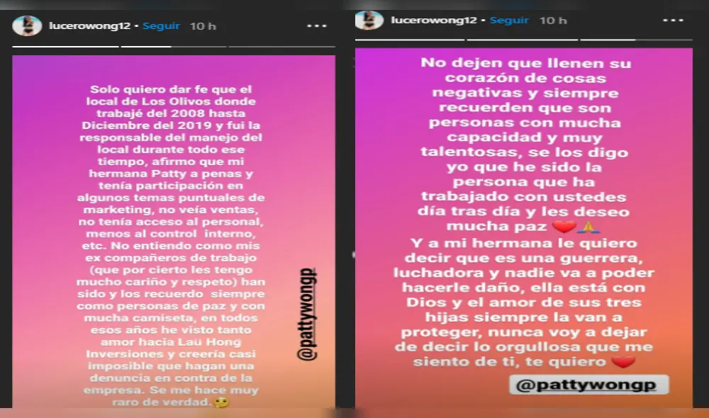 Patty Wong Lucero Wong asegura que su hermana no es la responsable de despidos en local de Los Olivos