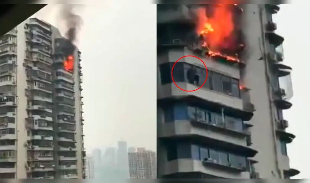 YouTube: hombre cuelga de edificio para salvar su vida del fuego [VIDEO]