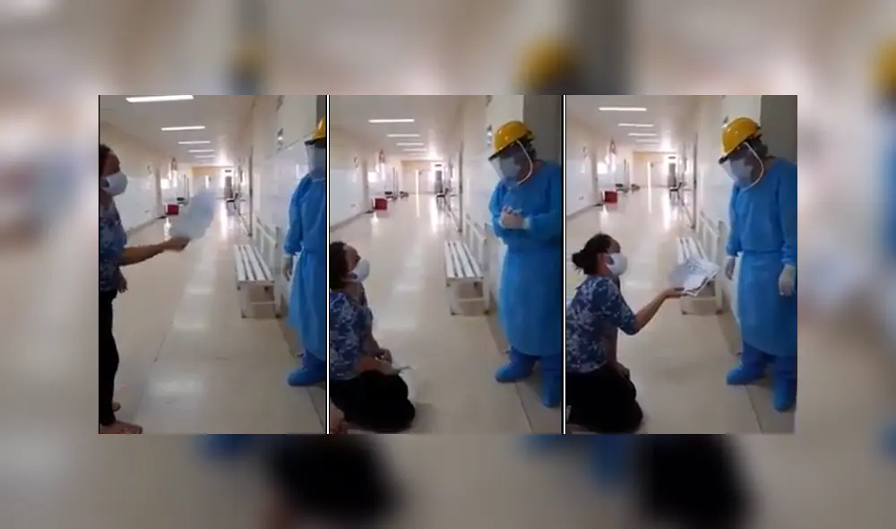 Coronavirus: mujer suplica de rodillas a médico por atención de paciente Coronavirus: mujer suplica de rodillas a médico por atención de paciente