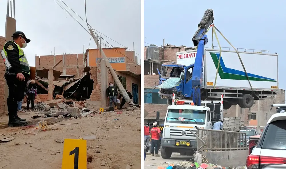 Camión frigorífico fue retirado con una grúa tras impactar con vivienda. Camión frigorífico fue retirado con una grúa tras impactar con vivienda.