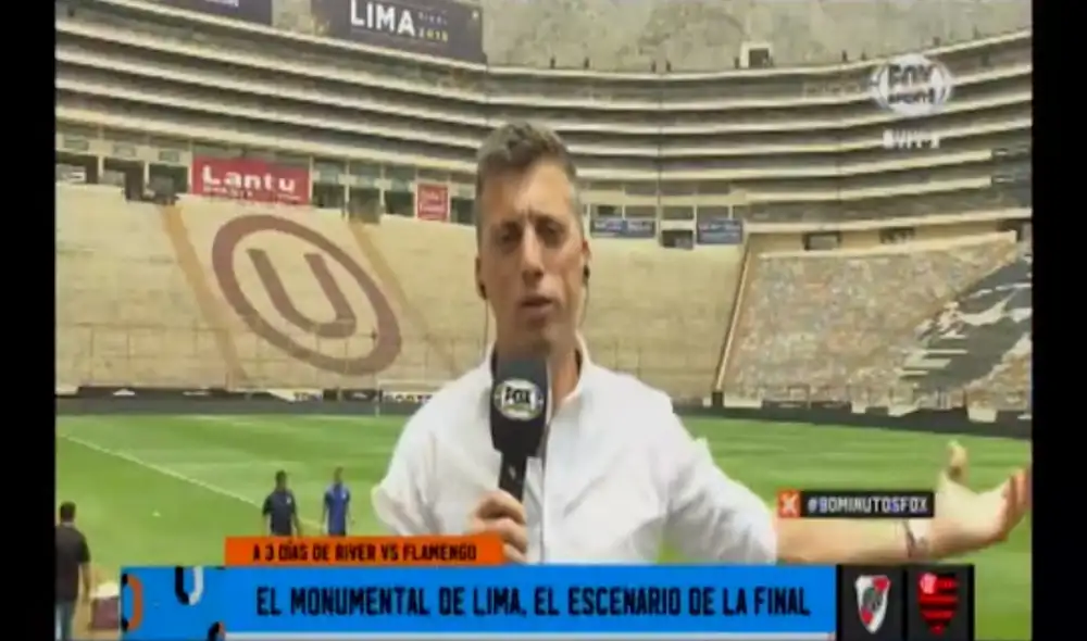 Periodista de Fox Sports quedó asombrado con el Estadio Monumental previo a la final de la Copa Libertadores 2019. Foto: Captura Periodista de Fox Sports quedó asombrado con el Estadio Monumental previo a la final de la Copa Libertadores 2019. Foto: Captura