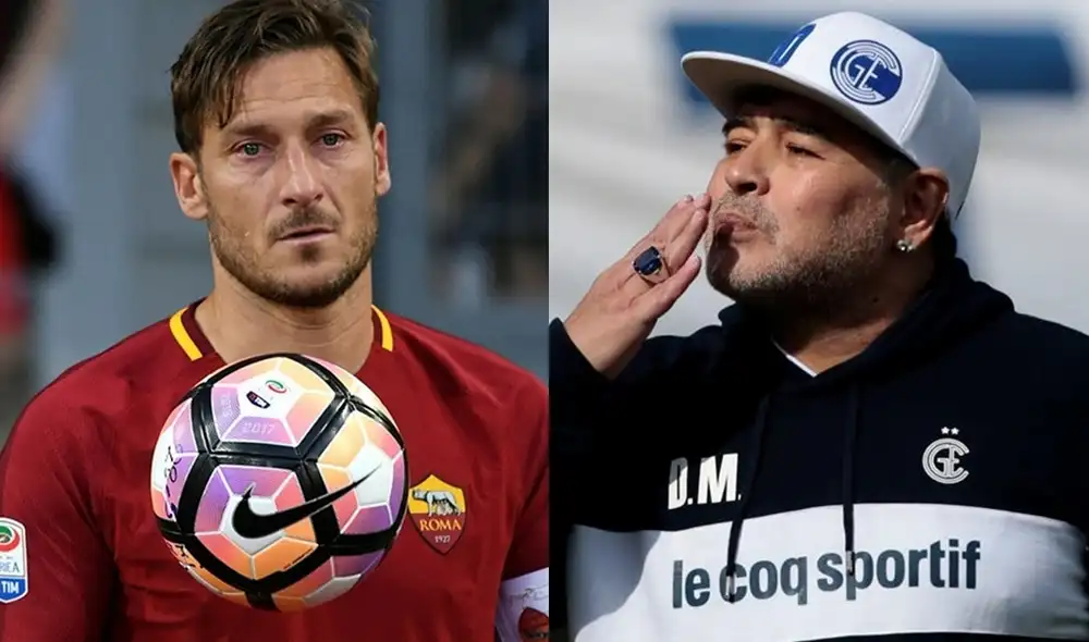 Totti se rindió ante Diego Maradona. Totti se rindió ante Diego Maradona.