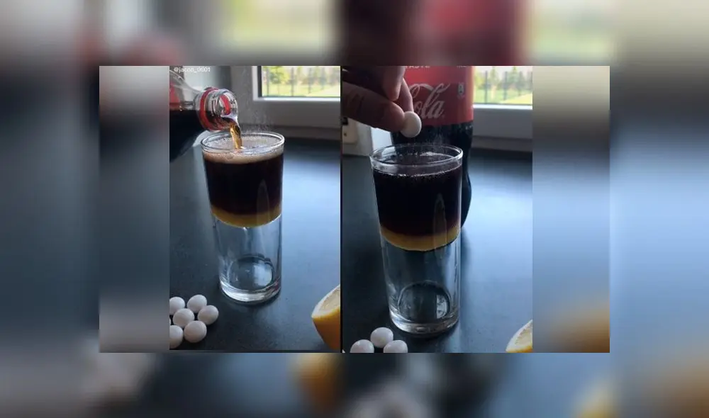 Desliza las imágenes para ver el increíble resultado de este experimento casero en que se juntaron Mentos con Coca Cola. Foto: TikTok Desliza las imágenes para ver el increíble resultado de este experimento casero en que se juntaron Mentos con Coca Cola. Foto: TikTok