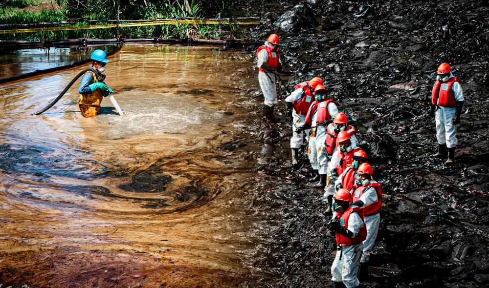 Contaminación por derrame de petróleo en Perú y Ecuador.
Foto: composición LR/EFE/Gobierno Autónomo Municipal de Shushufindi