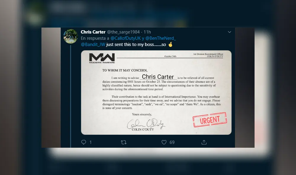 La carta de Activision.