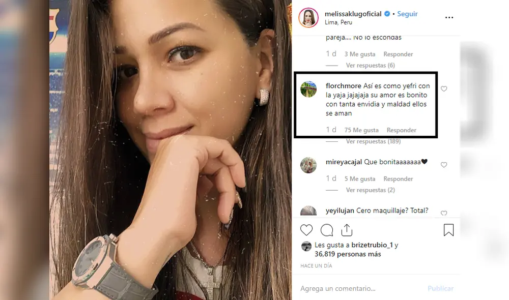 Melissa Klug y su respuesta provocadora sobre la relación de Yahaira Plasencia y Jefferson Farfán. Foto: Instagram