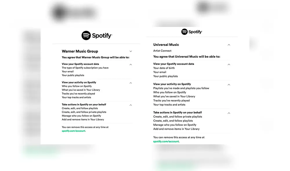 Por medio de Spotify, las disqueras solicitan más permisos de acceso de los que necesitan.