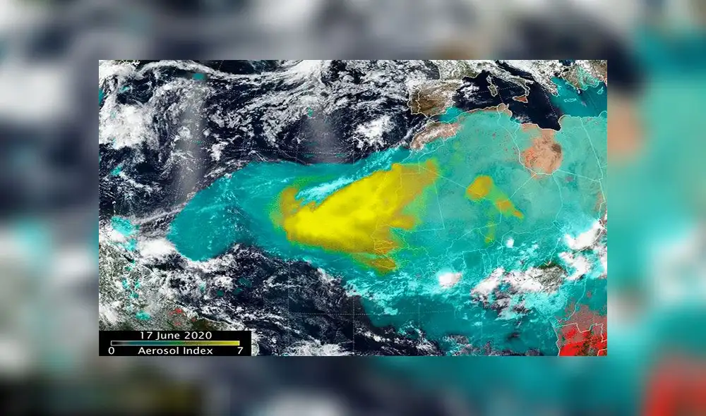 La última zona donde se registró el polvo del Sahara fue el continente americano. Foto: captura La última zona donde se registró el polvo del Sahara fue el continente americano. Foto: captura