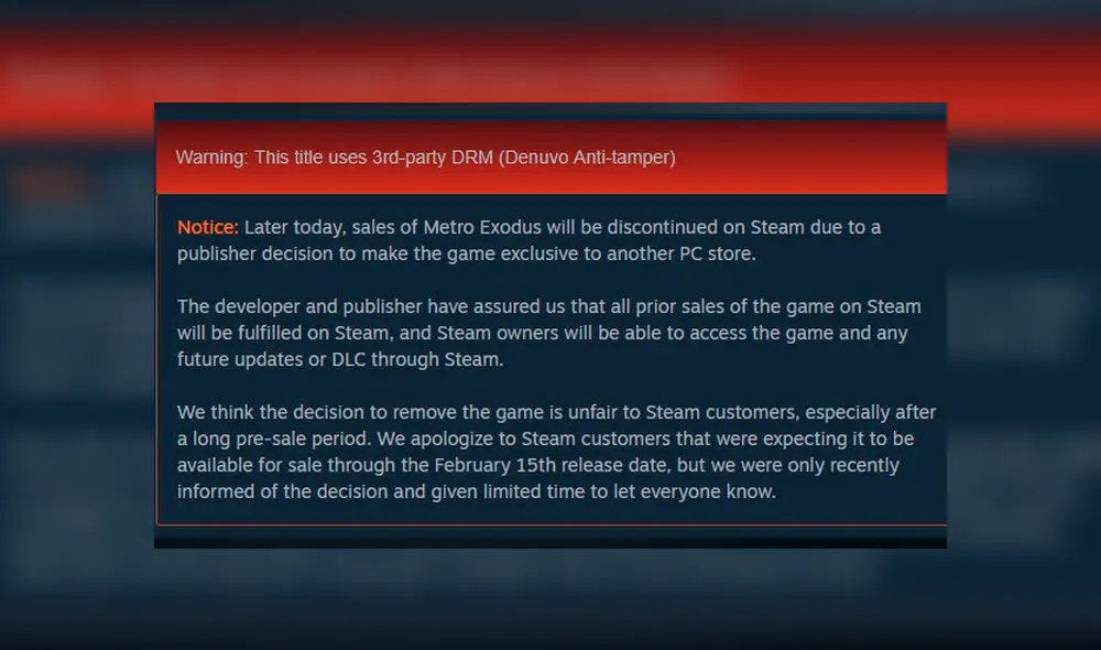 Steam se pronuncia sobre exclusividad de Metro Exodus y Epic Games Store.