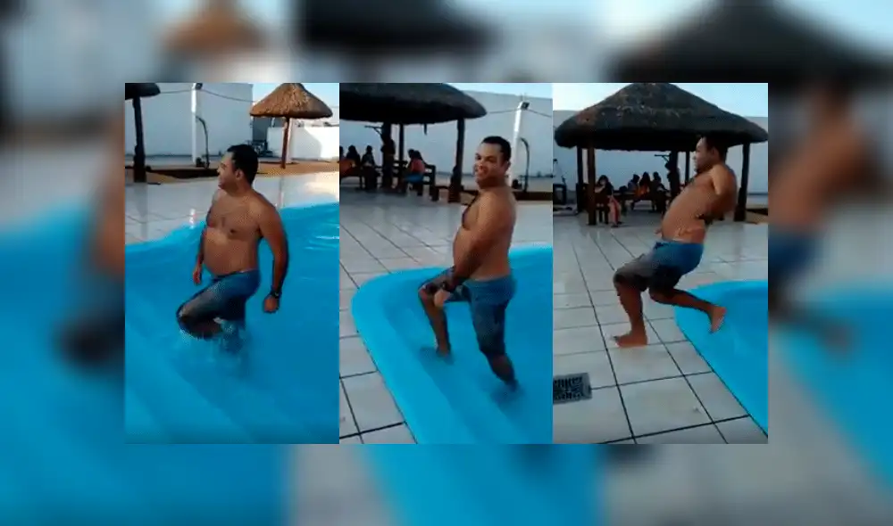 Facebook: Quiso salir elegantemente de piscina, pero pasó la vergüenza de su vida