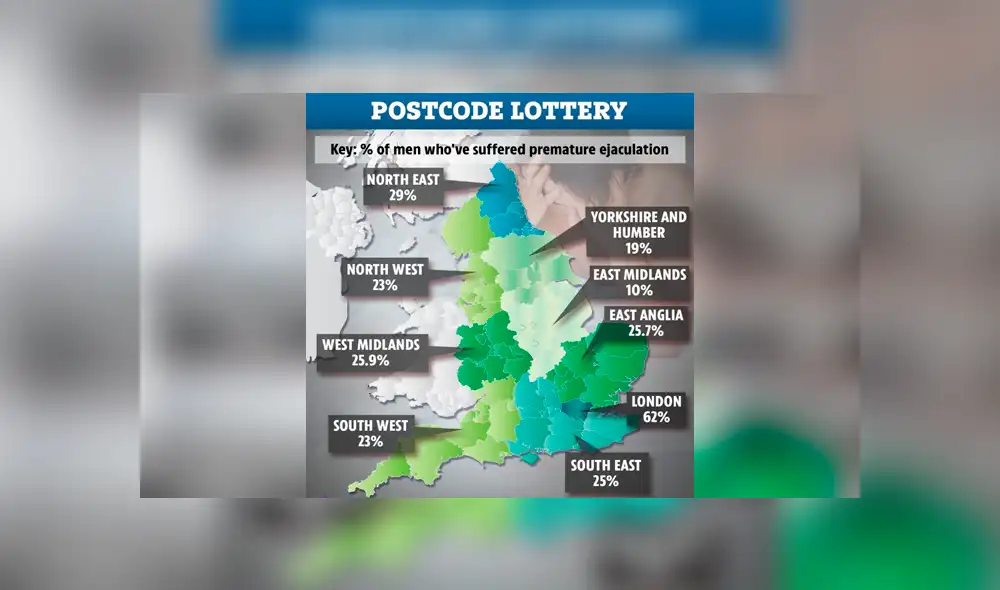 Mapa muestra los lugares donde los varones tienen más probabilidades de padecer eyaculación precoz.