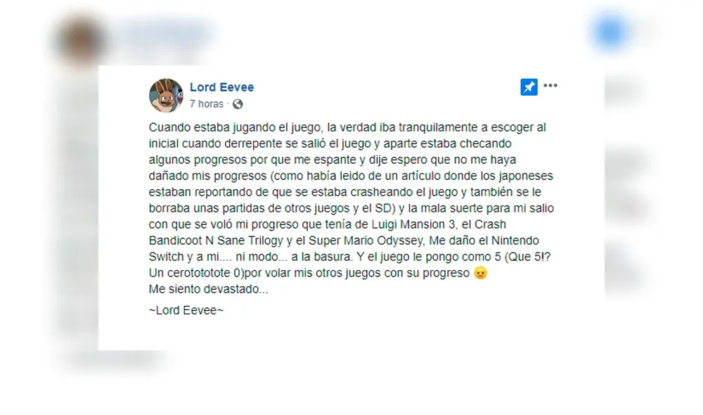 El reporte llegó por medio de Lord Eevee, una página de comunidad de Pokémon en Facebook.