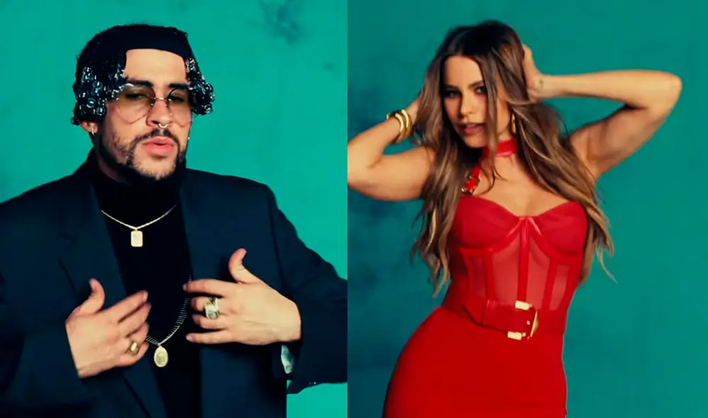 El secreto detrás del vestido rojo que luce Sofía Vergara en el videoclip de “Yo visto así”, canción del álbum El último tour del mundo, de Bad Bunny. Foto: captura YouTube Bad bunny