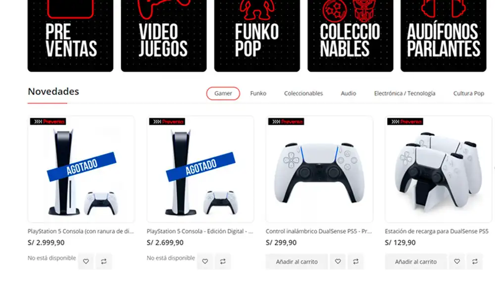 Y ya aparecen en una de las tiendas donde la PS5 se agotó rápidamente. Imagen: Phantom.