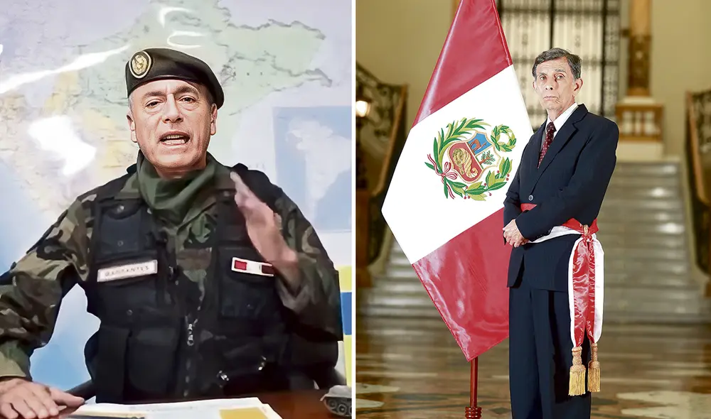 Irreconciliables. Izquierda, general Wilson Barrantes, en 2019, cuando pidió la renuncia del presidente Vizcarra, y el general Gustavo Bobbio como nuevo titular del Ministerio de Defensa. Foto: composición LR