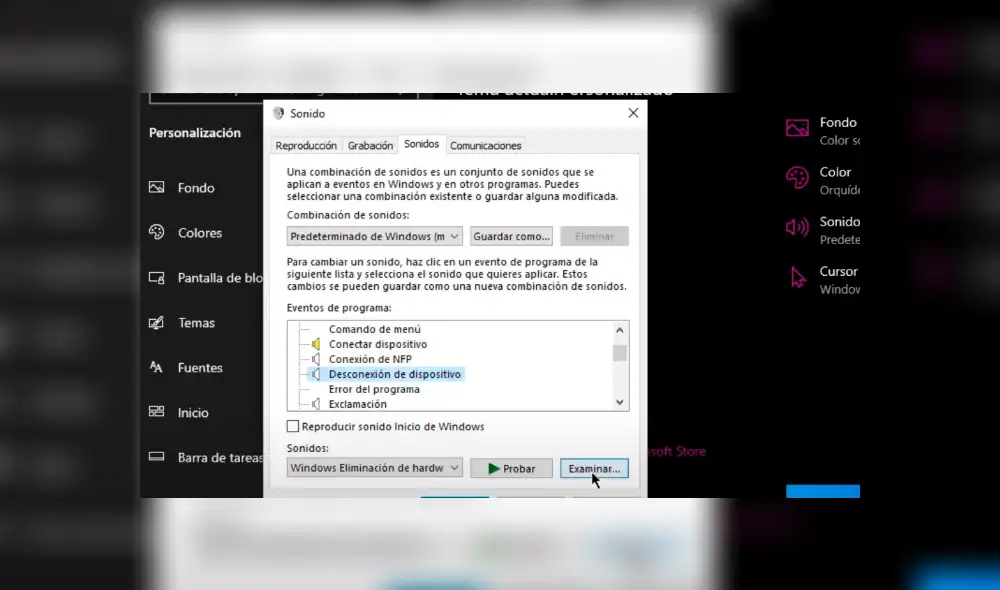 Desliza para ver los pasos que debes seguir para cambiar el sonido de conexión del USB en Windows 10. Foto: Captura. Desliza para ver los pasos que debes seguir para cambiar el sonido de conexión del USB en Windows 10. Foto: Captura.