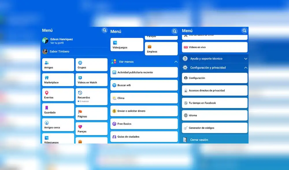 La renovada interfaz de Facebook luce así.