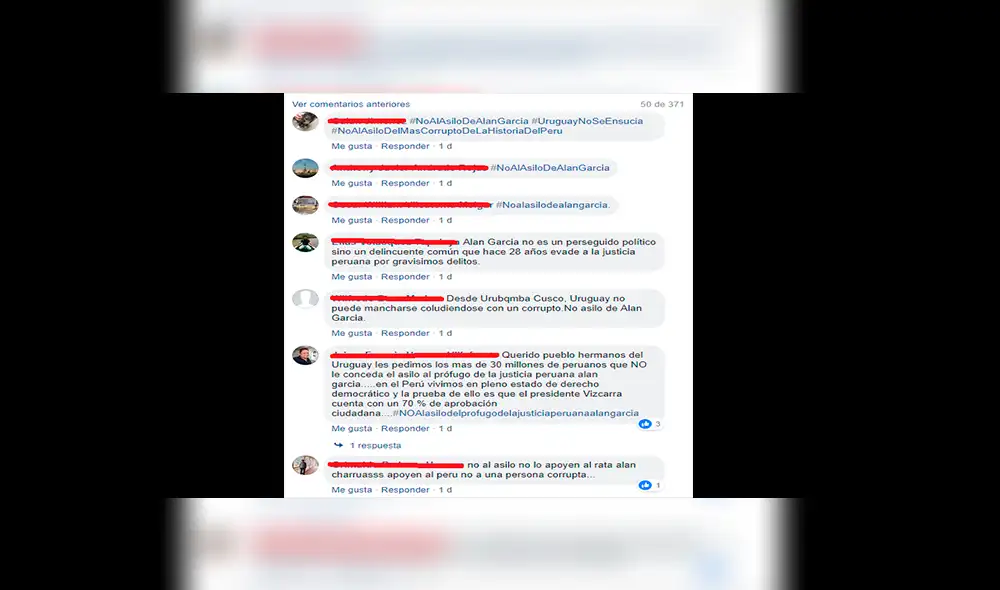 Facebook: peruanos llenan de comentarios la página del gobierno de Uruguay contra asilo a Alan García [FOTOS] 