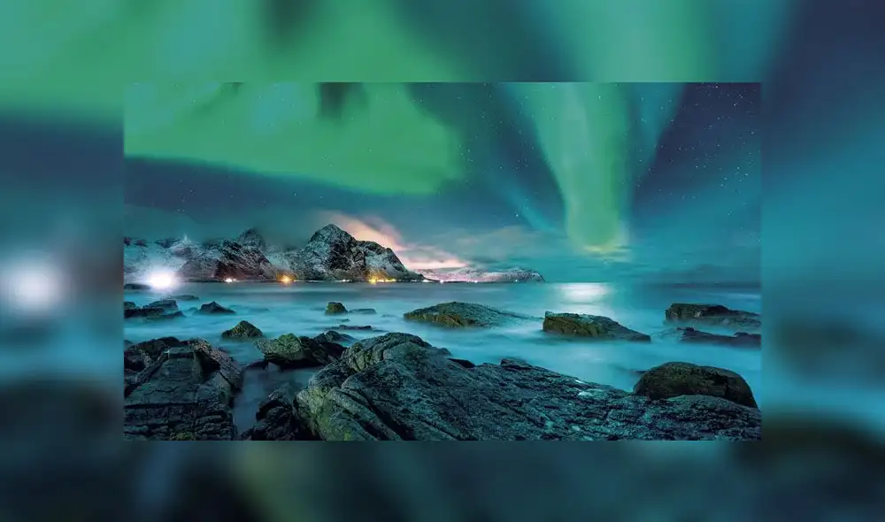 Auroras boreales en las Lofoten. Luces verdiazulados y ondulantes que cruzan el cielo en septiembre. Foto: Shutterstock.