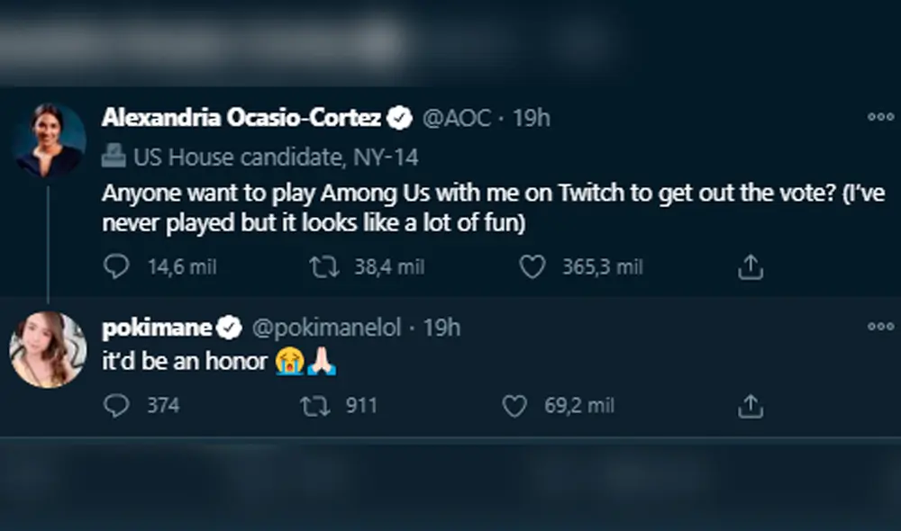 La congresista Alexandria preguntó en Twitter quién quiere jugar con ella Among Us para promover el voto. Foto: Twitter