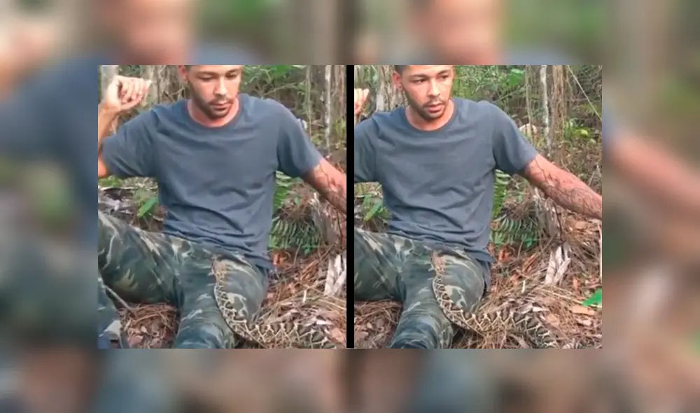 El joven no imaginó que la serpiente intentaría atacarlo por invadir su hábitat. Foto: captura El joven no imaginó que la serpiente intentaría atacarlo por invadir su hábitat. Foto: captura
