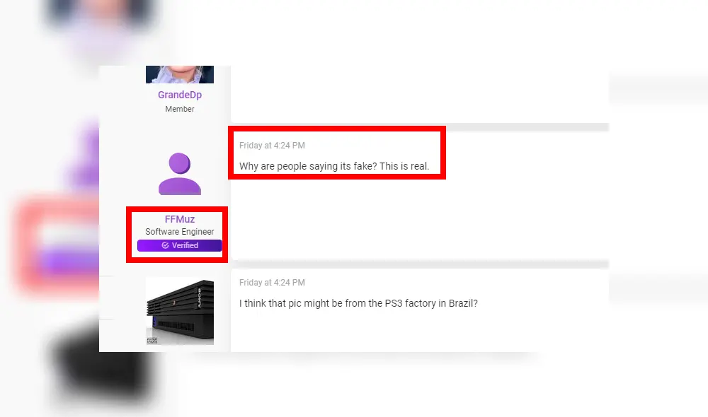 Por otro lado, un ingeniero de software verificado de Sony, señaló que la foto es real en el portal donde se filtró la misma. Por otro lado, un ingeniero de software verificado de Sony, señaló que la foto es real en el portal donde se filtró la misma.