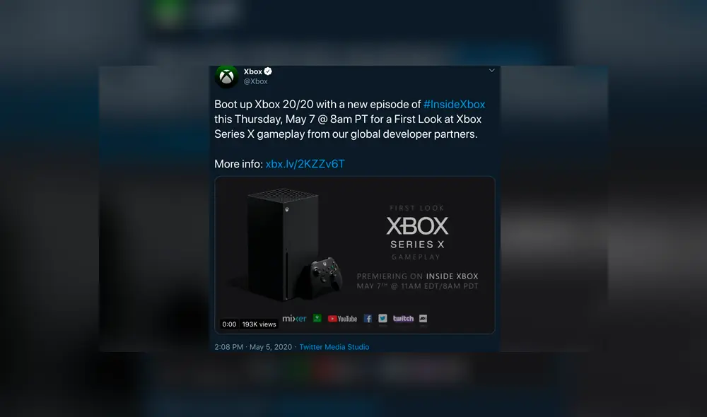 Sigue la transmisión EN VIVO de Xbox 20/20. Un nuevo Inside Xbox dedicado a mostrar por completo la Xbox Series X.