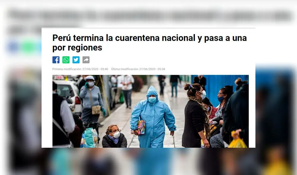 Medios Internacionales reaccionaron al término de la cuarentena en Perú. Foto: captura de pantalla. Medios Internacionales reaccionaron al término de la cuarentena en Perú. Foto: captura de pantalla.