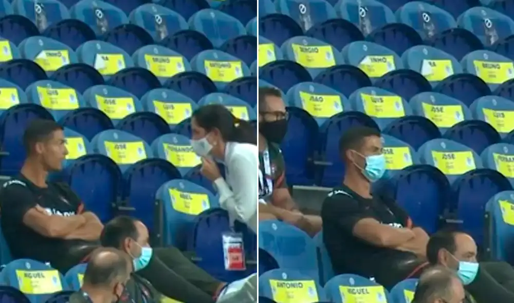 Una organizadora le pidió a Cristiano Ronaldo que use la mascarilla. Foto: Captura/Esporte Interativo
