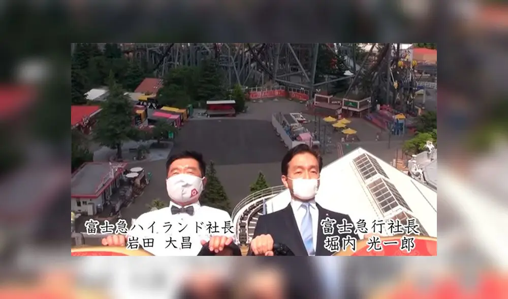 Altos ejecutivos del parque de atracciones Fuji-Q Highland, hicieron la prueba de que sí se puede montar en la montaña rusa sin gritar. Foto: captura de video
